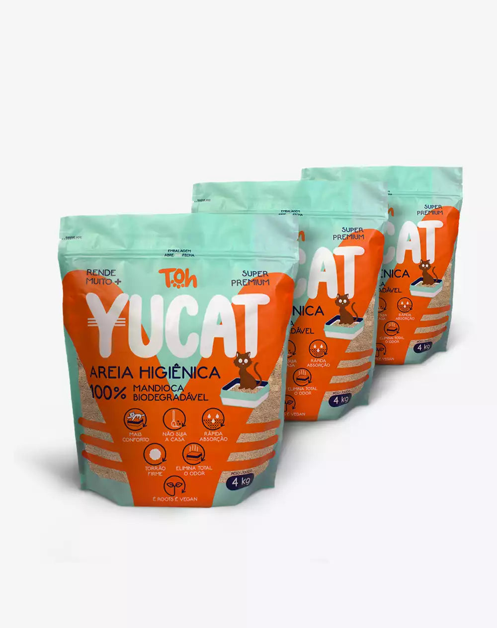 Kit 3 Areias Yucat Higiênicas Para Gatos - Mandioca Biodegradável 4Kg