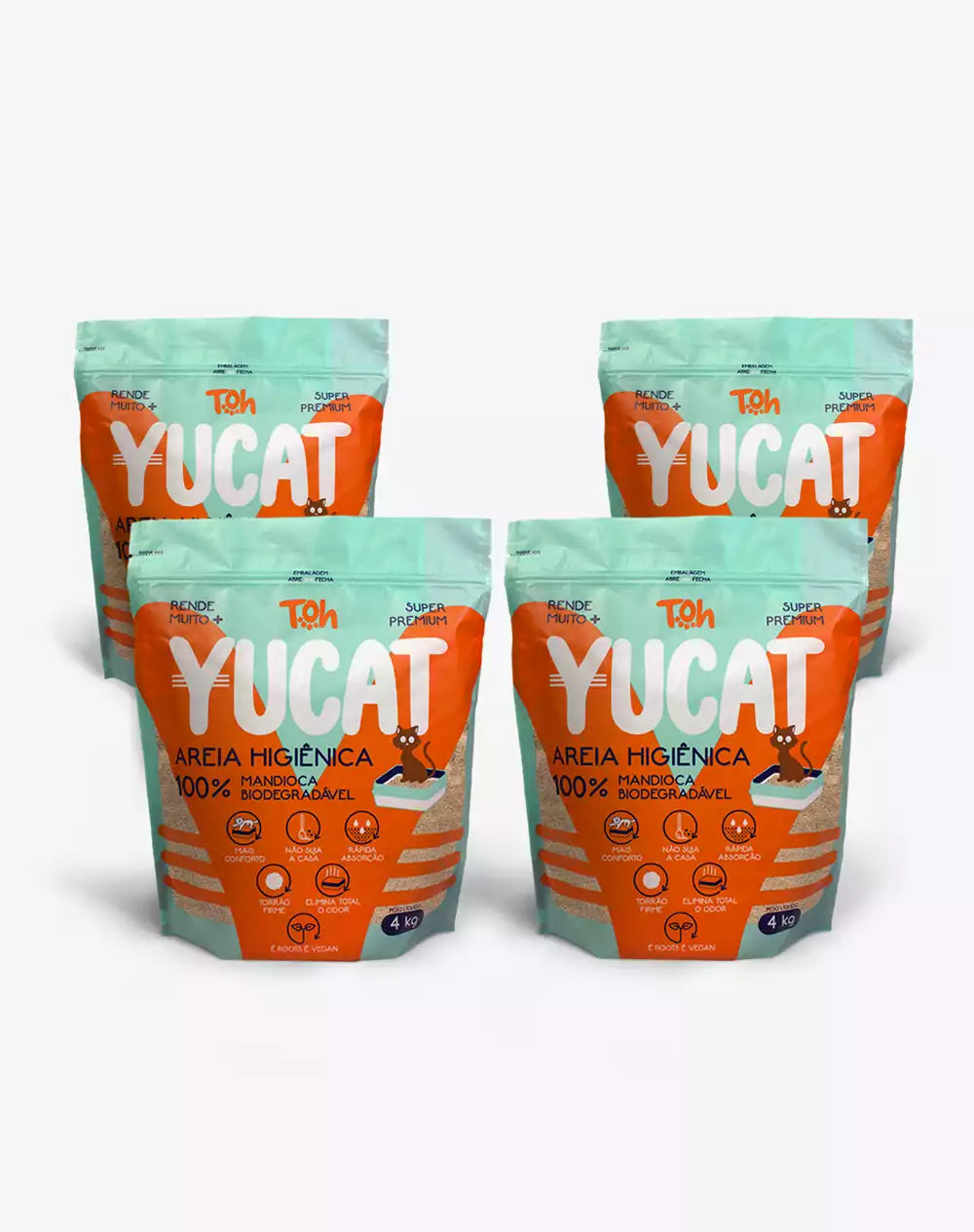 Kit 4 Areias Yucat Higiênicas Para Gatos - Mandioca Biodegradável 4Kg