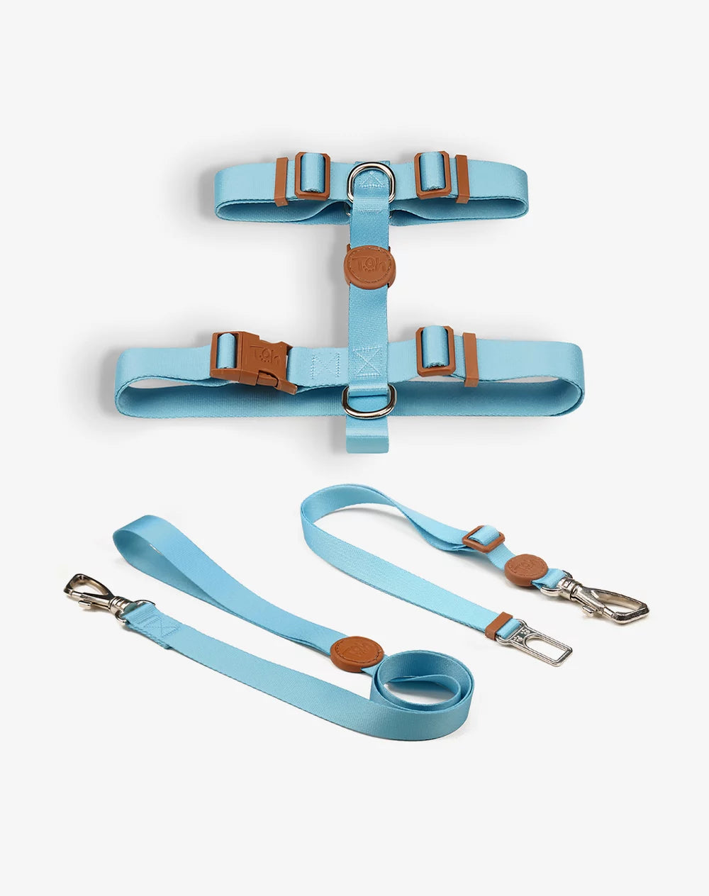 KIT VIAGEM - Conjunto Peitoral H e Guia + Adaptador de cinto Azul