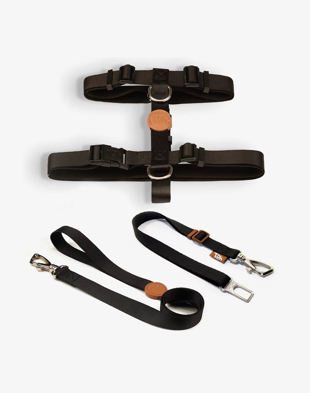 KIT VIAGEM - Conjunto Peitoral H e Guia + Adaptador de cinto Black