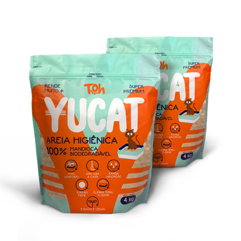 Kit 2 Areias Yucat Higiênicas Para Gatos - Mandioca Biodegradável 4Kg