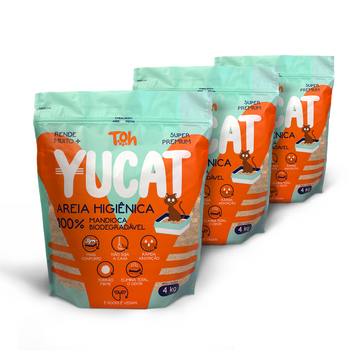 Kit 3 Areias Yucat Higiênicas Para Gatos - Mandioca Biodegradável 4Kg