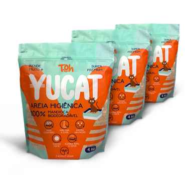 Kit 3 Areias Yucat Higiênicas Para Gatos - Mandioca Biodegradável 4Kg