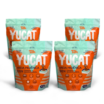 Kit 4 Areias Yucat Higiênicas Para Gatos - Mandioca Biodegradável 4Kg