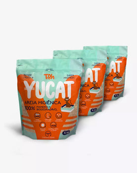 Kit 3 Areias Yucat Higiênicas Para Gatos - Mandioca Biodegradável 4Kg