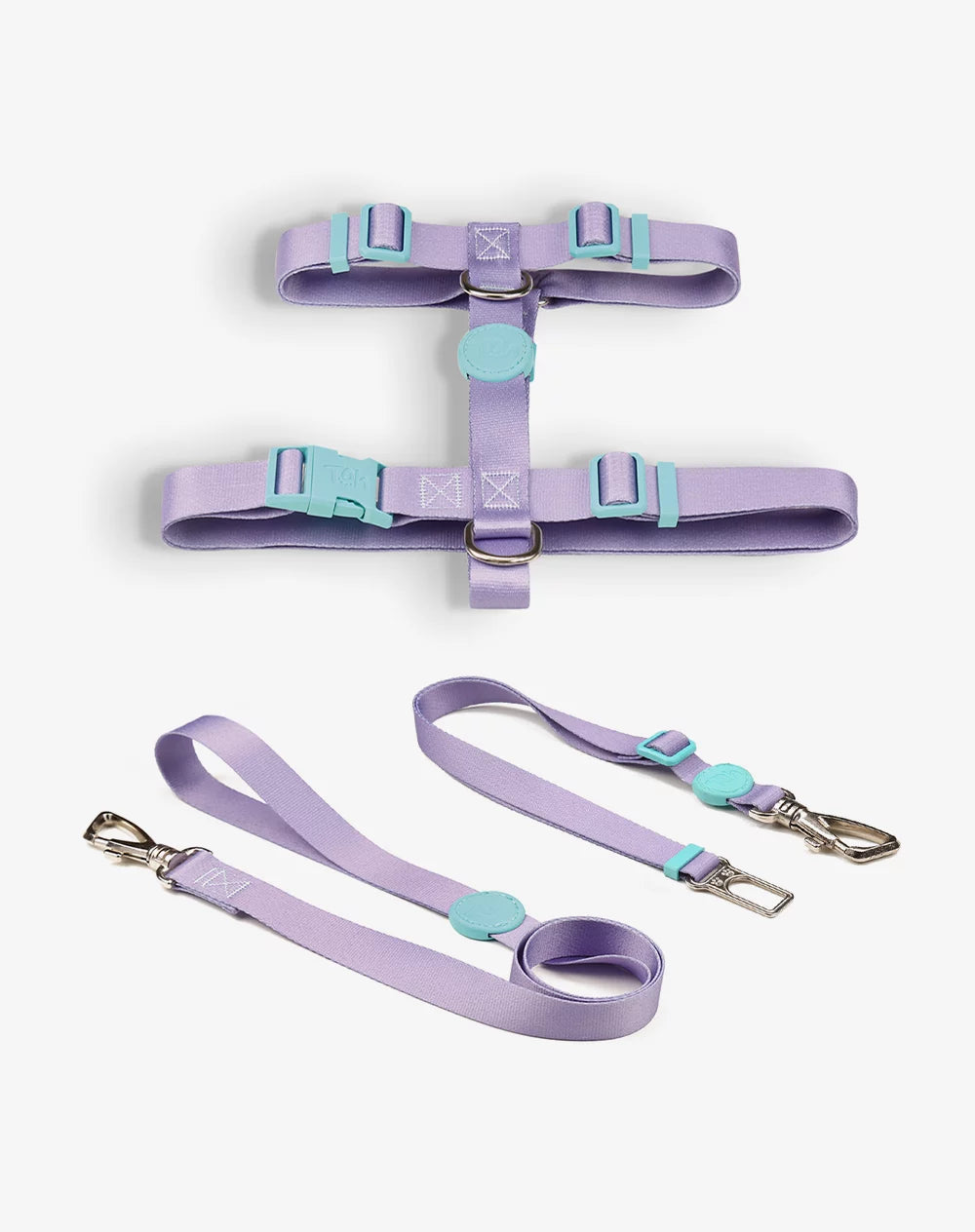 KIT VIAGEM - Conjunto Peitoral H e Guia + Adaptador de cinto Lilás